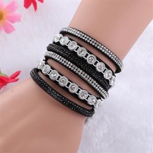 Multi layer Rhinestone leather bracelet